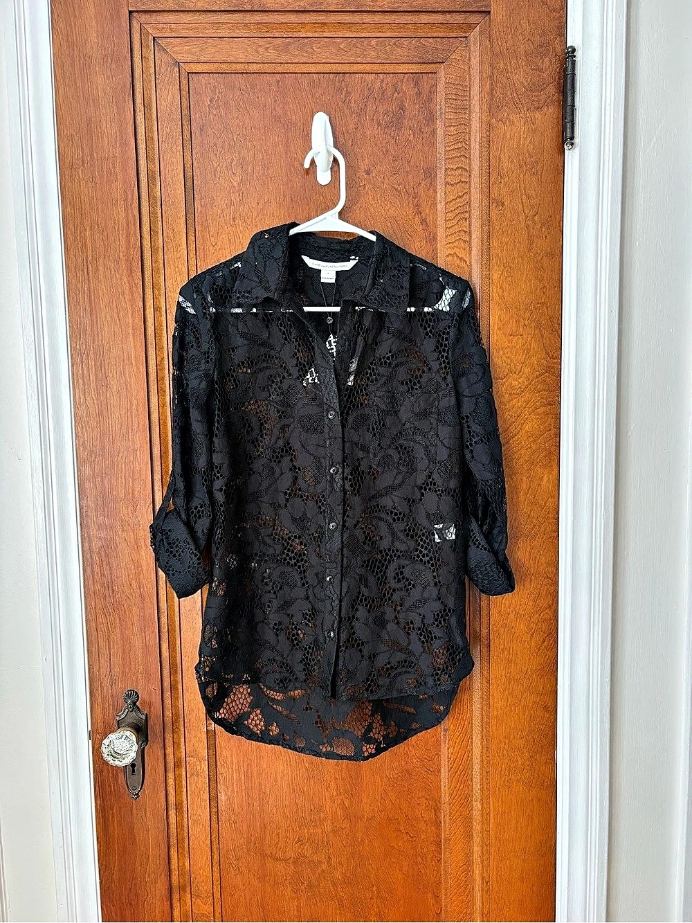NWT Diane von Furstenberg Lorelei Two Lace Blouse Black Floral Size 0